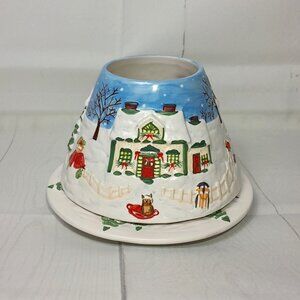 Yankee Candle Large Jar Shade Topper And Plate Christmas Snowy Village Winter